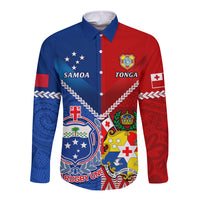Samoa And Tonga Rugby Long Sleeve Button Shirt 2023 World Cup Manu Samoa With Ikale Tahi LT14 Unisex Blue - Polynesian Pride