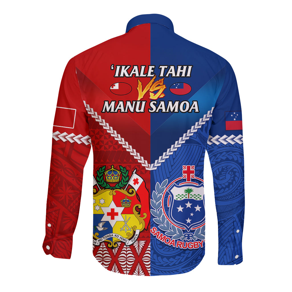 Samoa And Tonga Rugby Long Sleeve Button Shirt 2023 World Cup Manu Samoa With Ikale Tahi LT14 - Polynesian Pride