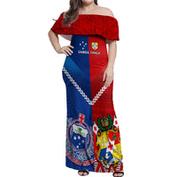 Samoa And Tonga Rugby Off Shoulder Maxi Dress 2023 World Cup Manu Samoa With Ikale Tahi LT14 Women Blue - Polynesian Pride