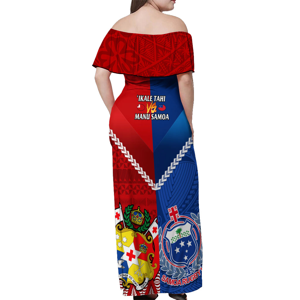 Samoa And Tonga Rugby Off Shoulder Maxi Dress 2023 World Cup Manu Samoa With Ikale Tahi LT14 - Polynesian Pride