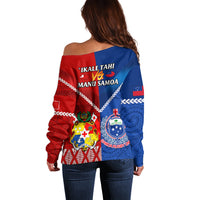 Samoa And Tonga Rugby Off Shoulder Sweater 2023 World Cup Manu Samoa With Ikale Tahi LT14 - Polynesian Pride
