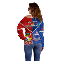 Samoa And Tonga Rugby Off Shoulder Sweater 2023 World Cup Manu Samoa With Ikale Tahi LT14 - Polynesian Pride