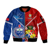 Samoa And Tonga Rugby Sleeve Zip Bomber Jacket 2023 World Cup Manu Samoa With Ikale Tahi LT14 Unisex Blue - Polynesian Pride