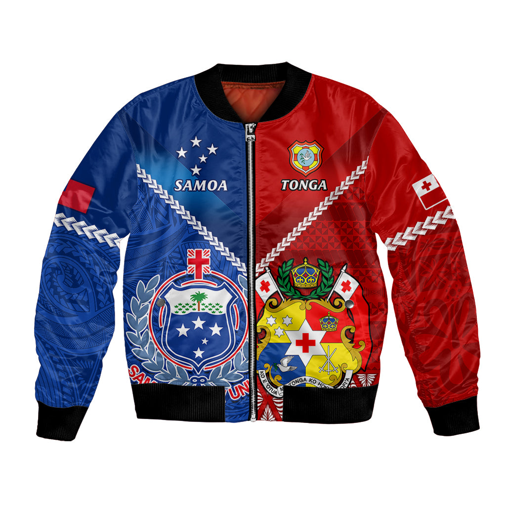 Custom Samoa And Tonga Rugby Bomber Jacket 2023 World Cup Manu Samoa With Ikale Tahi LT14 Unisex Blue - Polynesian Pride