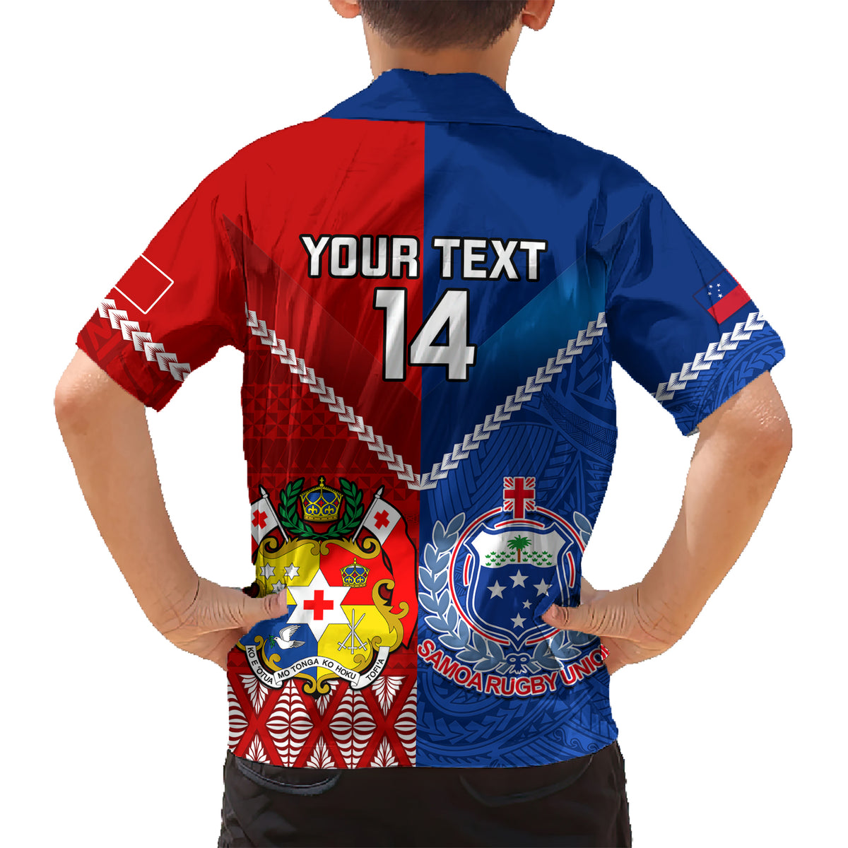 Custom Samoa And Tonga Rugby Kid Hawaiian Shirt 2023 World Cup Manu Samoa With Ikale Tahi LT14 - Polynesian Pride