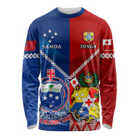 Custom Samoa And Tonga Rugby Long Sleeve Shirt 2023 World Cup Manu Samoa With Ikale Tahi LT14 Unisex Blue - Polynesian Pride