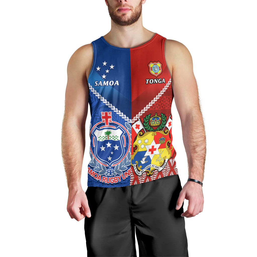 Custom Samoa And Tonga Rugby Men Tank Top 2023 World Cup Manu Samoa With Ikale Tahi LT14 - Polynesian Pride