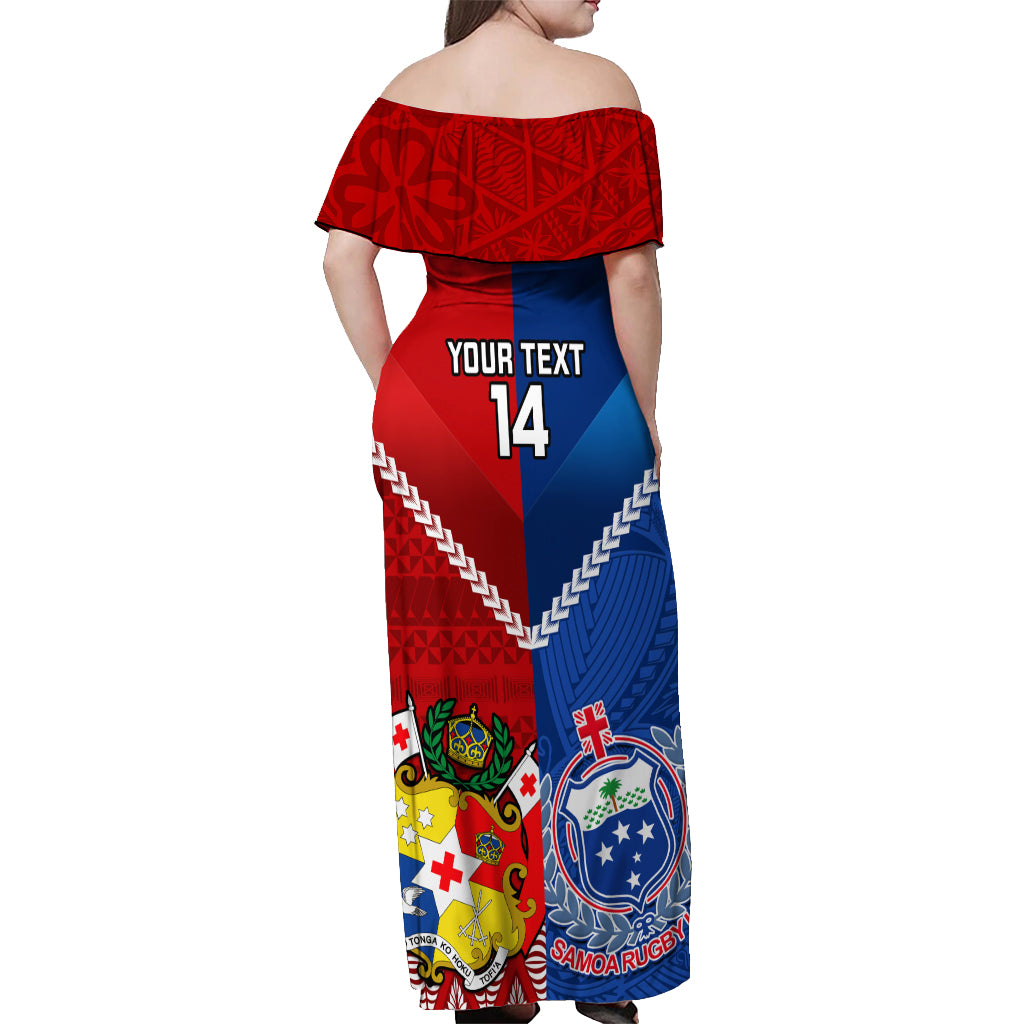 Custom Samoa And Tonga Rugby Off Shoulder Maxi Dress 2023 World Cup Manu Samoa With Ikale Tahi LT14 - Polynesian Pride