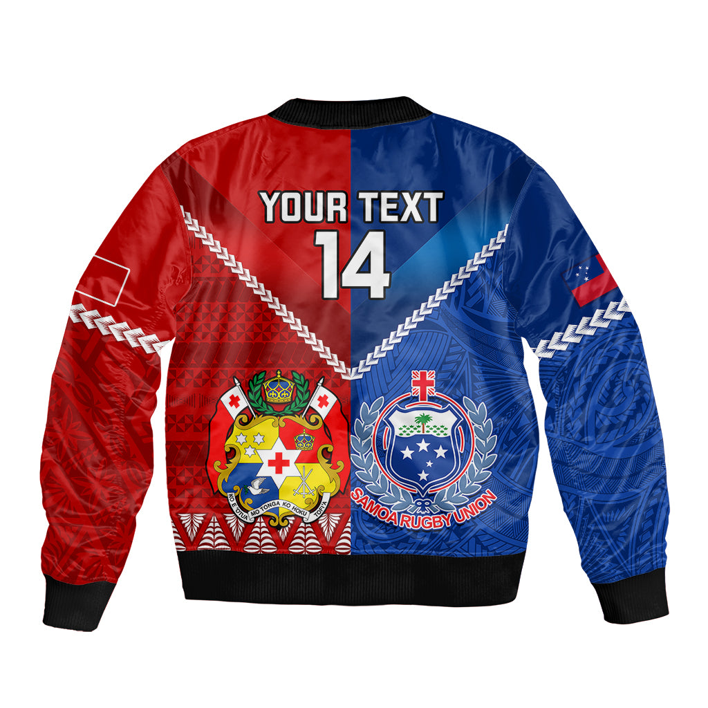Custom Samoa And Tonga Rugby Sleeve Zip Bomber Jacket 2023 World Cup Manu Samoa With Ikale Tahi LT14 - Polynesian Pride