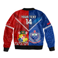 Custom Samoa And Tonga Rugby Sleeve Zip Bomber Jacket 2023 World Cup Manu Samoa With Ikale Tahi LT14 - Polynesian Pride