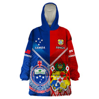 Custom Samoa And Tonga Rugby Wearable Blanket Hoodie 2023 World Cup Manu Samoa With Ikale Tahi LT14 One Size Blue - Polynesian Pride