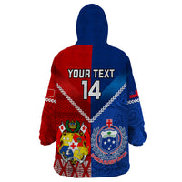 Custom Samoa And Tonga Rugby Wearable Blanket Hoodie 2023 World Cup Manu Samoa With Ikale Tahi LT14 - Polynesian Pride