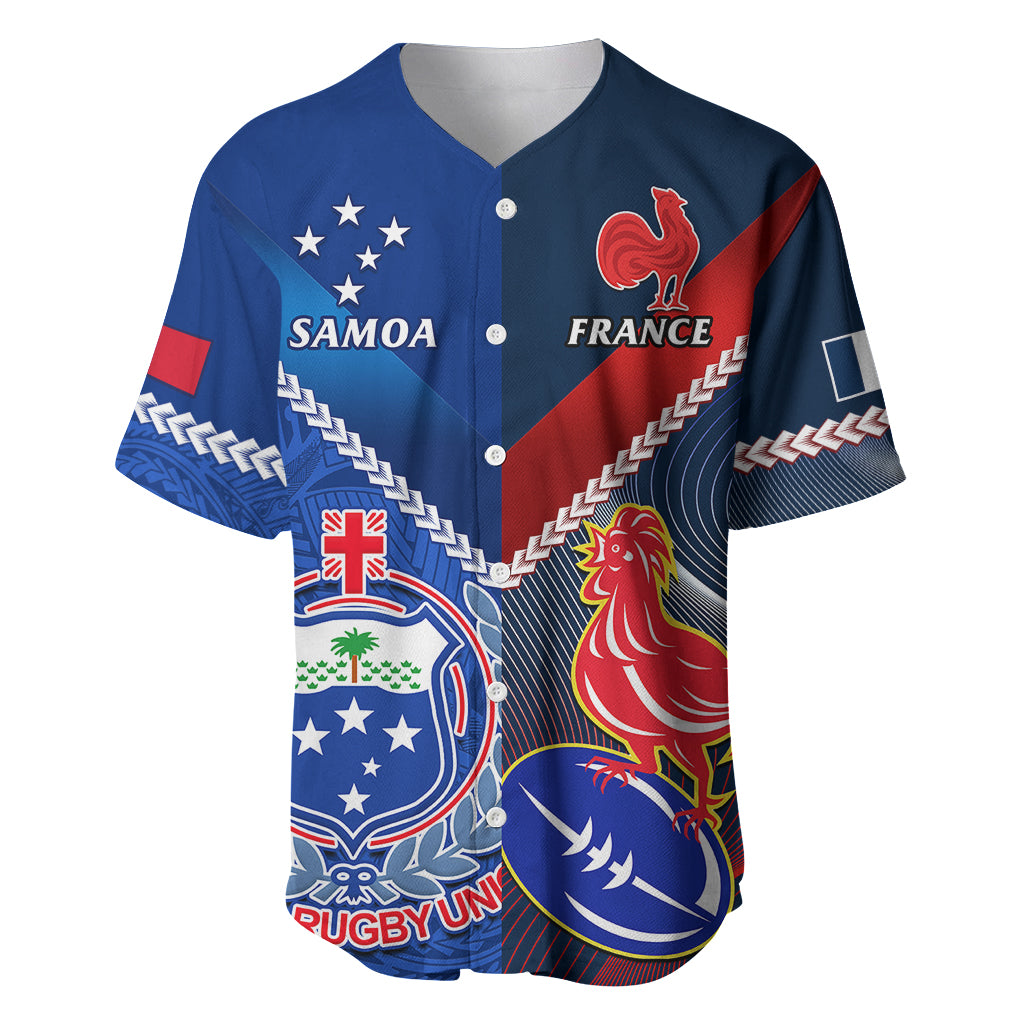 Samoa And France Rugby Baseball Jersey 2023 World Cup Manu Samoa With Les Bleus LT14 Blue - Polynesian Pride