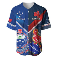 Samoa And France Rugby Baseball Jersey 2023 World Cup Manu Samoa With Les Bleus LT14 Blue - Polynesian Pride