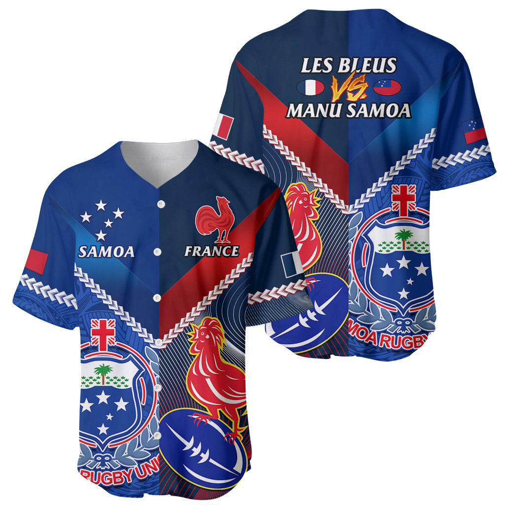 Samoa And France Rugby Baseball Jersey 2023 World Cup Manu Samoa With Les Bleus LT14 - Polynesian Pride