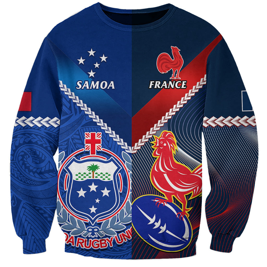 Samoa And France Rugby Sweatshirt 2023 World Cup Manu Samoa With Les Bleus LT14 Unisex Blue - Polynesian Pride