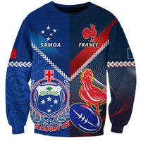 Samoa And France Rugby Sweatshirt 2023 World Cup Manu Samoa With Les Bleus LT14 Unisex Blue - Polynesian Pride
