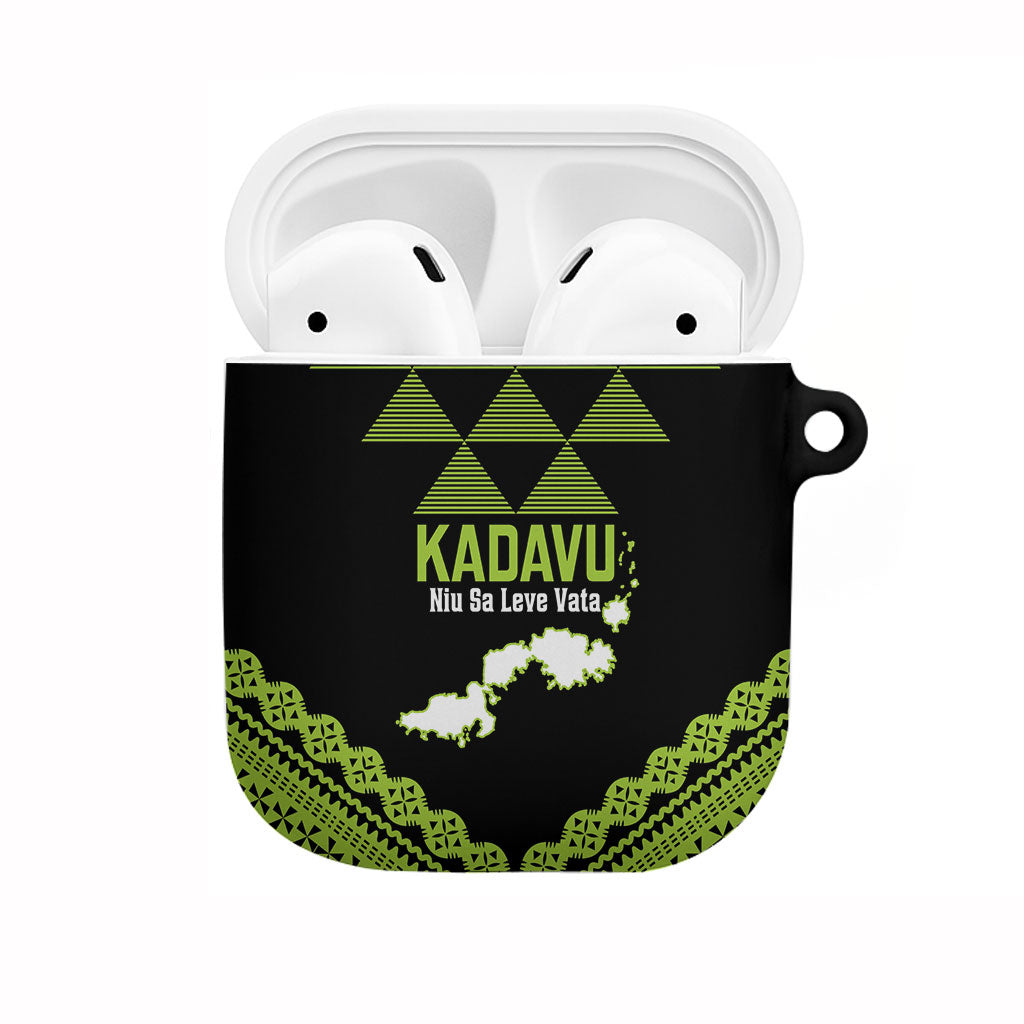 Kadavu Fiji 2026 Rugby AirPods Case Niu Sa Leve Vata Fijian Tapa Pattern LT14 Black - Polynesian Pride