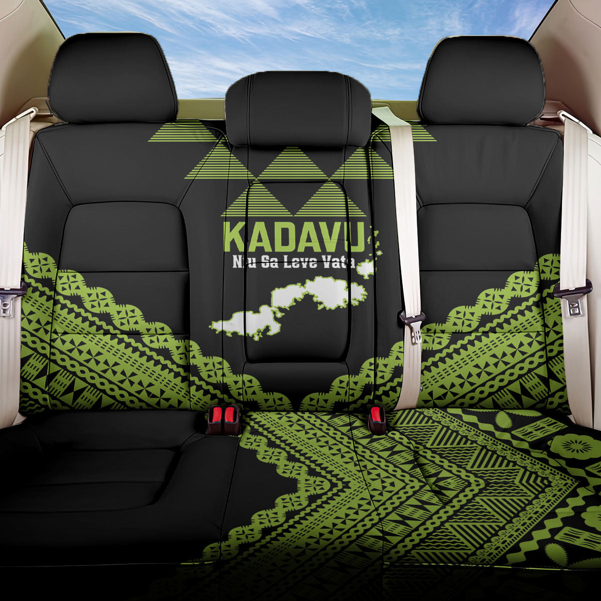 Kadavu Fiji 2026 Rugby Back Car Seat Cover Niu Sa Leve Vata Fijian Tapa Pattern LT14 One Size Black - Polynesian Pride