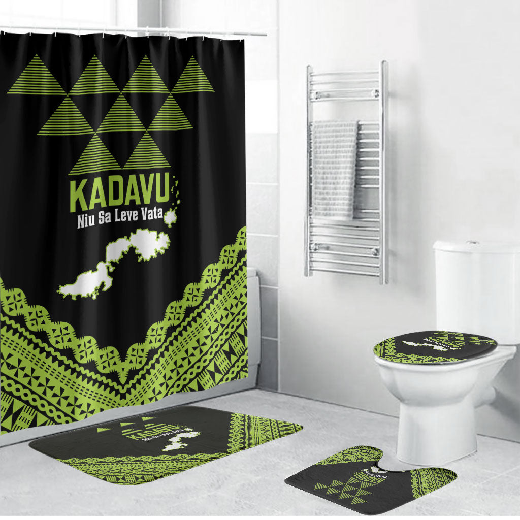 Kadavu Fiji 2026 Rugby Bathroom Set Niu Sa Leve Vata Fijian Tapa Pattern LT14 Bathroom Set (4 pcs) Black - Polynesian Pride