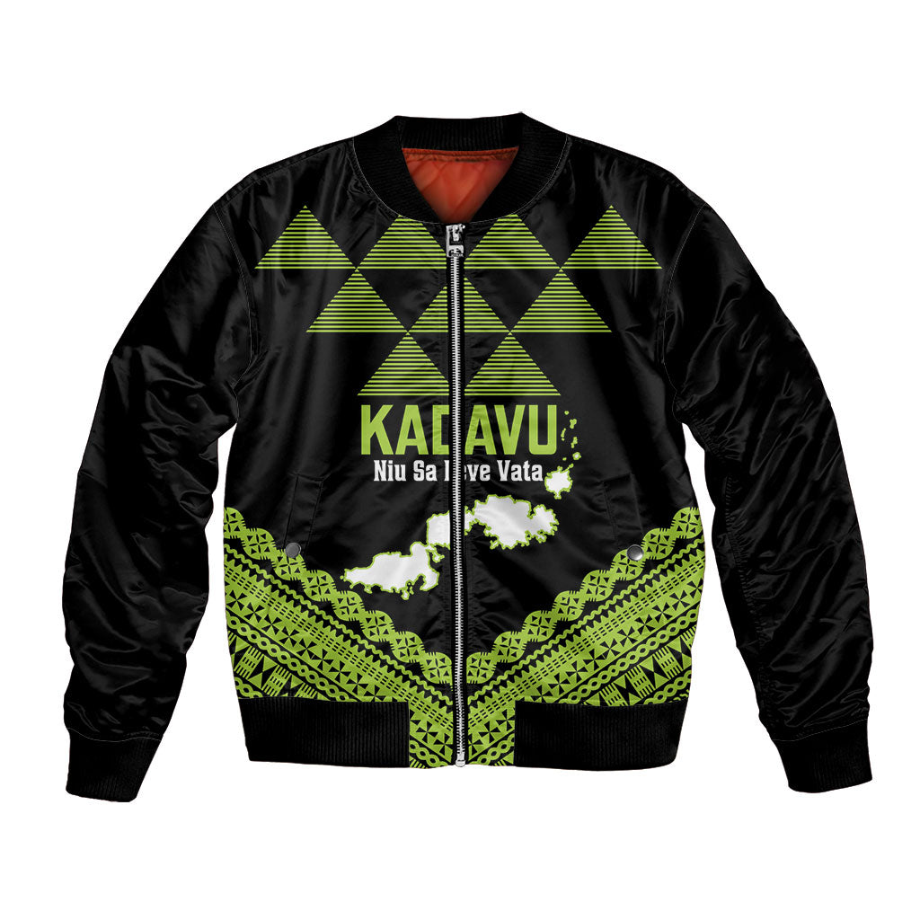 Kadavu Fiji 2026 Rugby Custom Bomber Jacket Niu Sa Leve Vata Fijian Tapa Pattern LT14 Unisex Black - Polynesian Pride