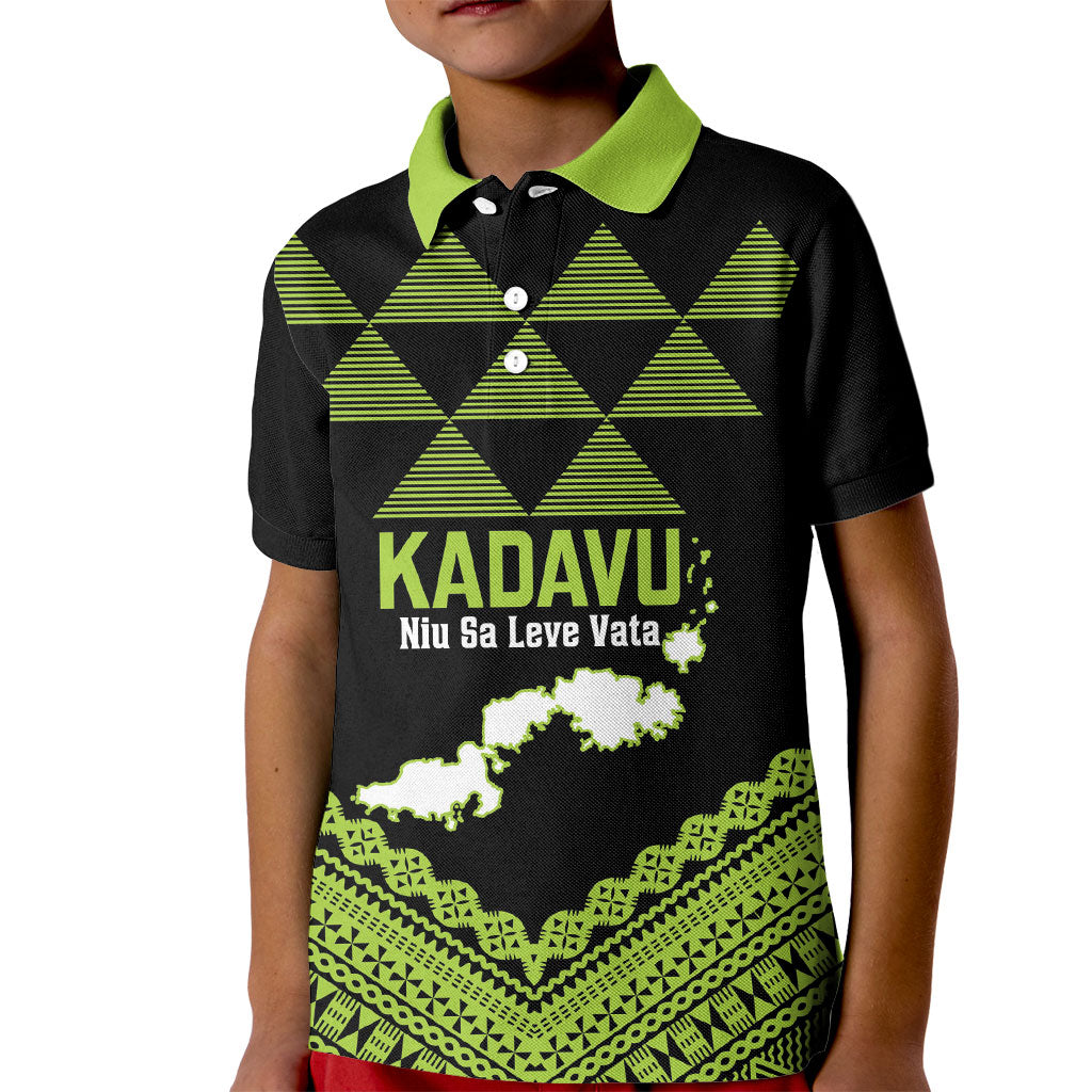 Kadavu Fiji 2026 Rugby Custom Kid Polo Shirt Niu Sa Leve Vata Fijian Tapa Pattern LT14 Kid Black - Polynesian Pride
