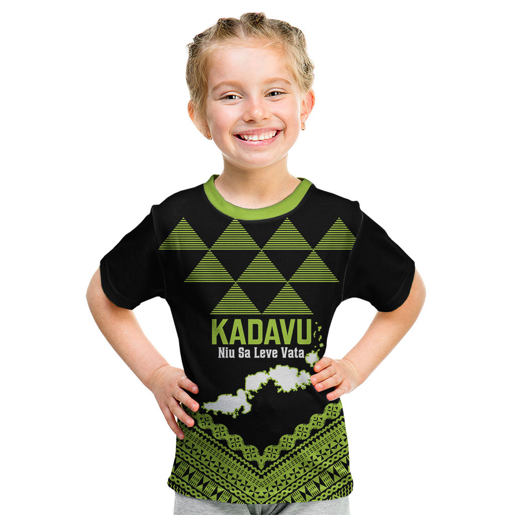 Kadavu Fiji 2026 Rugby Custom Kid T Shirt Niu Sa Leve Vata Fijian Tapa Pattern LT14 Black - Polynesian Pride