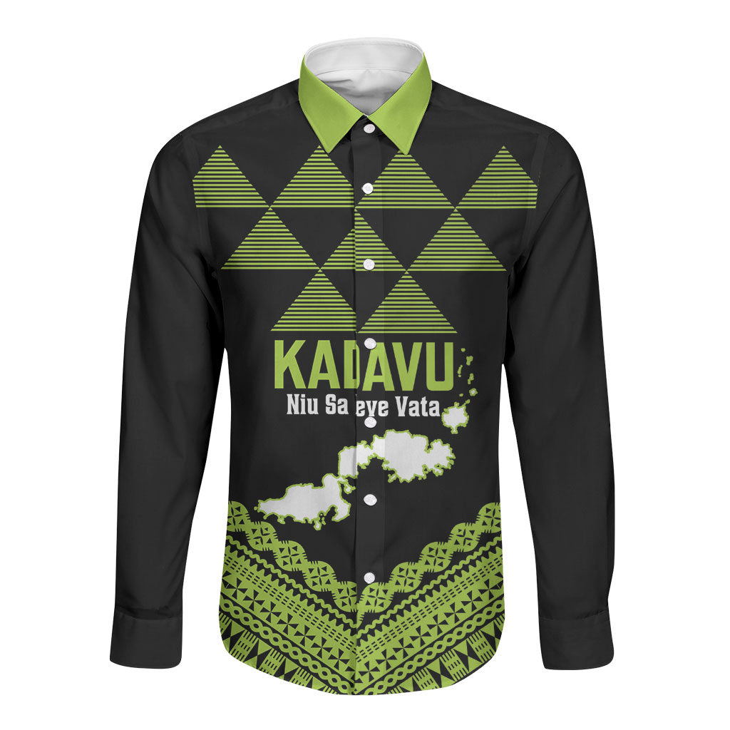 Kadavu Fiji 2026 Rugby Custom Long Sleeve Button Shirt Niu Sa Leve Vata Fijian Tapa Pattern LT14 Unisex Black - Polynesian Pride