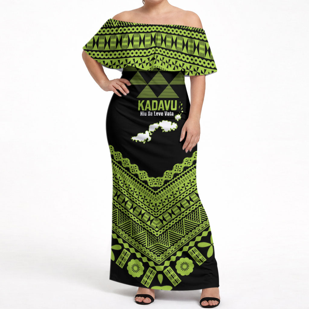 Kadavu Fiji 2026 Rugby Custom Off Shoulder Maxi Dress Niu Sa Leve Vata Fijian Tapa Pattern LT14 Women Black - Polynesian Pride