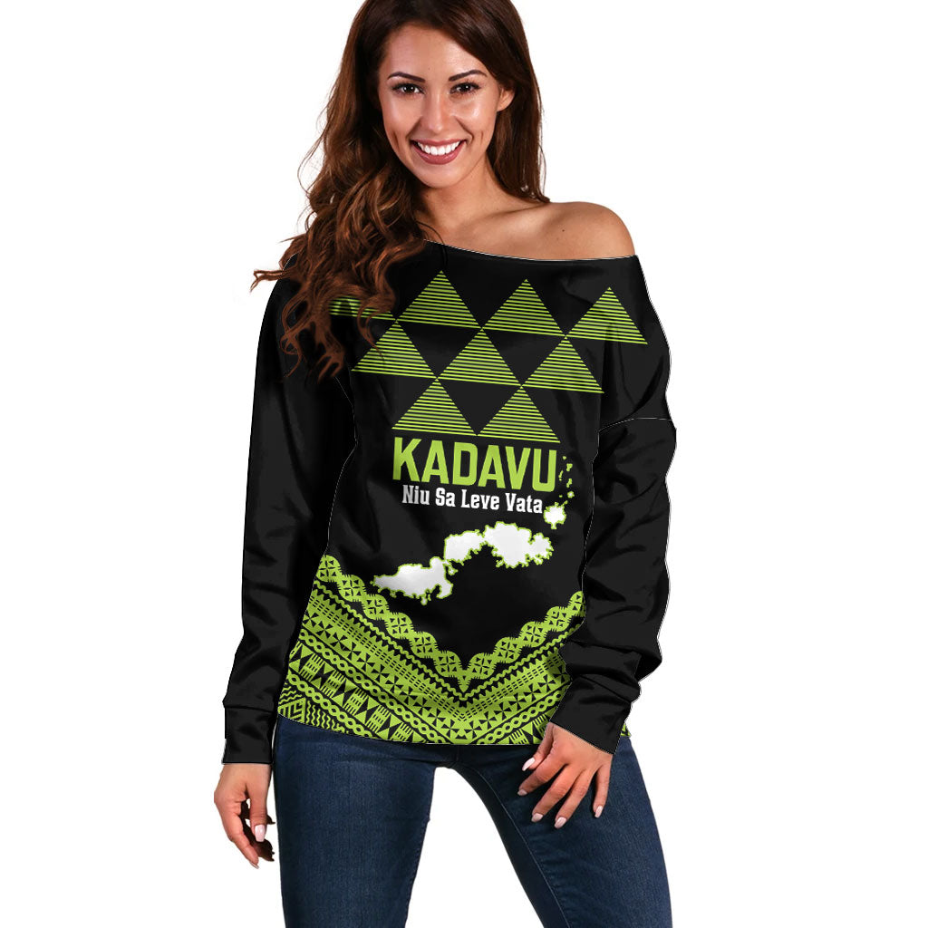 Kadavu Fiji 2026 Rugby Custom Off Shoulder Sweater Niu Sa Leve Vata Fijian Tapa Pattern LT14 Women Black - Polynesian Pride