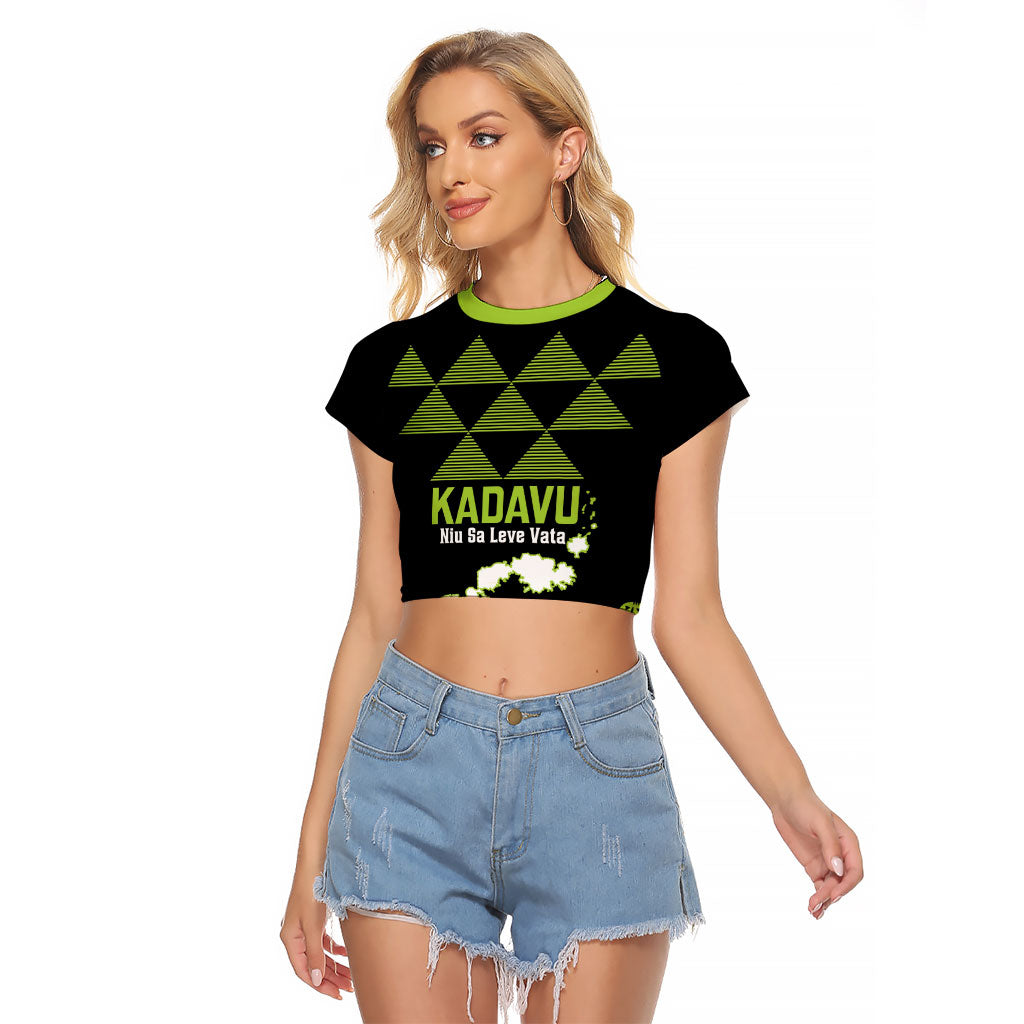 Kadavu Fiji 2026 Rugby Custom Raglan Cropped T Shirt Niu Sa Leve Vata Fijian Tapa Pattern LT14 Female Black - Polynesian Pride