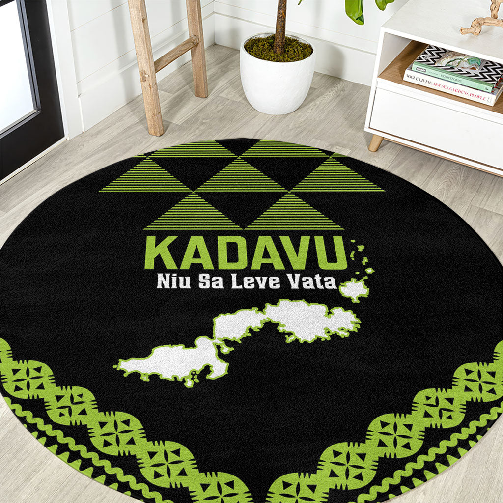Kadavu Fiji 2026 Rugby Round Carpet Niu Sa Leve Vata Fijian Tapa Pattern LT14 Black - Polynesian Pride