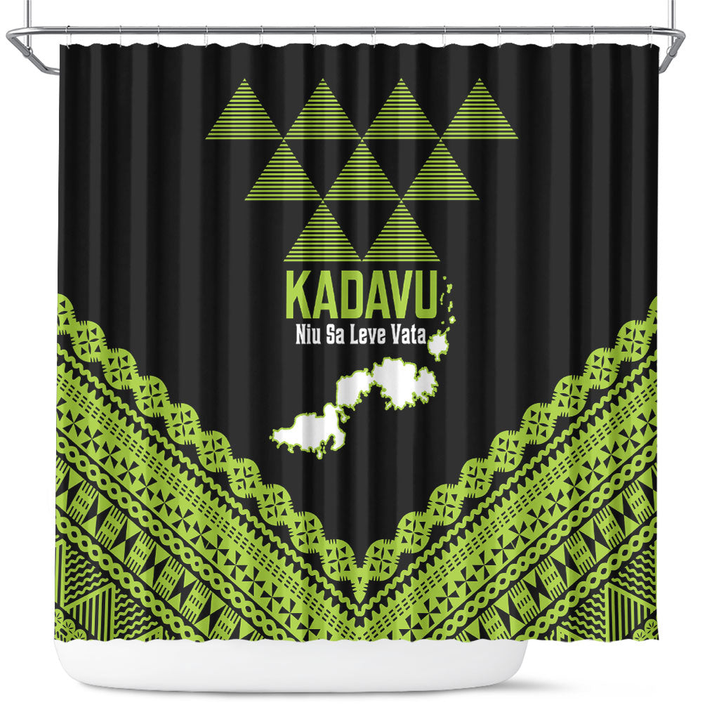 Kadavu Fiji 2026 Rugby Shower Curtain Niu Sa Leve Vata Fijian Tapa Pattern LT14 Black - Polynesian Pride