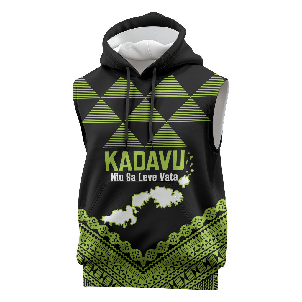 Kadavu Fiji 2026 Rugby Custom Sleeveless Hoodie Niu Sa Leve Vata Fijian Tapa Pattern LT14 Black - Polynesian Pride