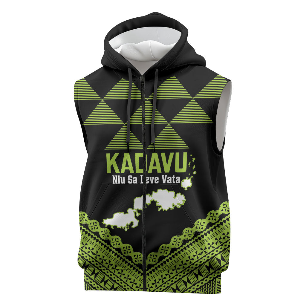 Kadavu Fiji 2026 Rugby Custom Sleeveless Zip Hoodie Niu Sa Leve Vata Fijian Tapa Pattern LT14 Black - Polynesian Pride