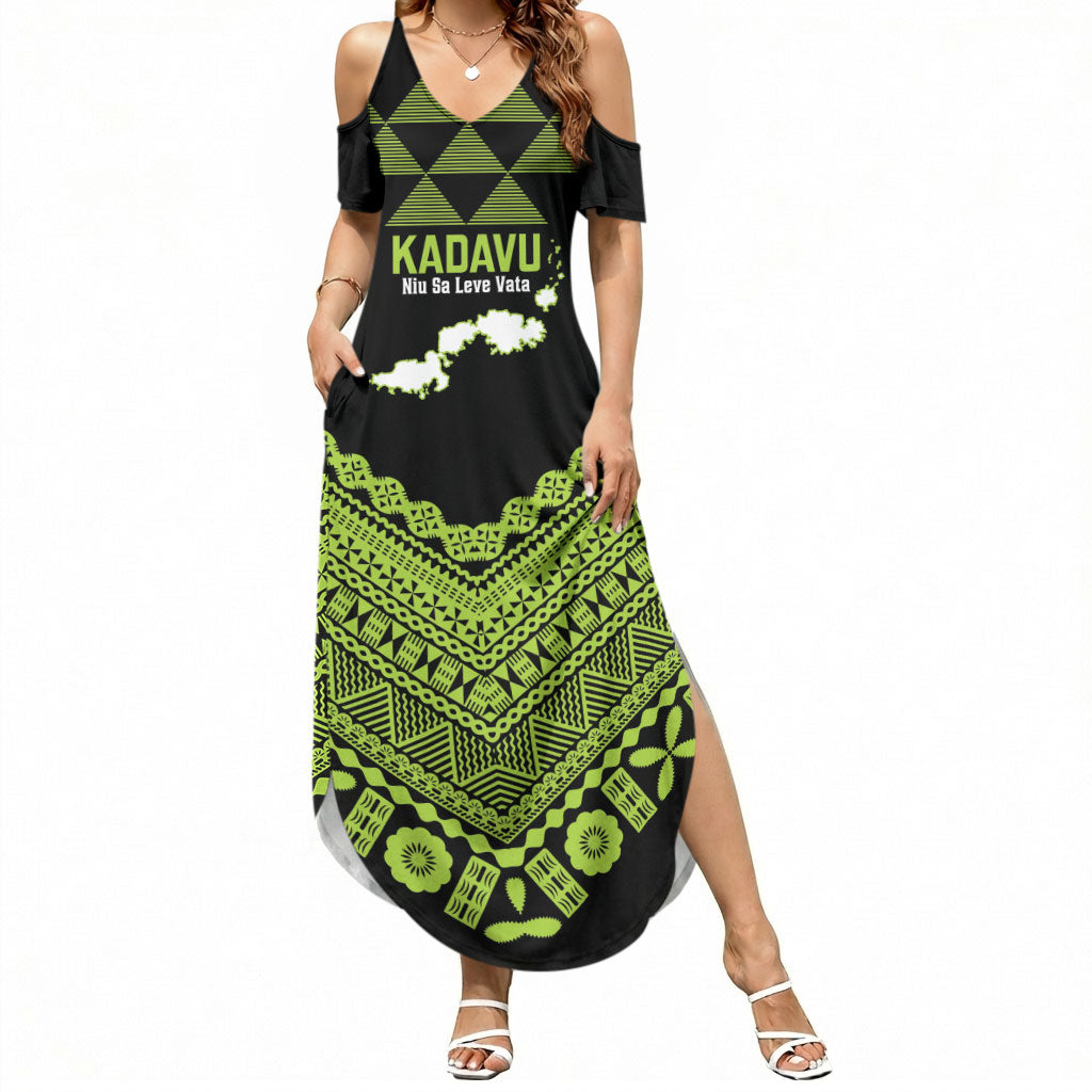 Kadavu Fiji 2026 Rugby Custom Summer Maxi Dress Niu Sa Leve Vata Fijian Tapa Pattern LT14 Women Black - Polynesian Pride