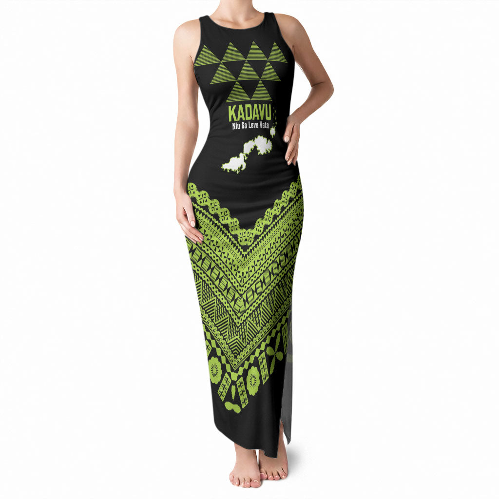Kadavu Fiji 2026 Rugby Custom Tank Maxi Dress Niu Sa Leve Vata Fijian Tapa Pattern LT14 Women Black - Polynesian Pride