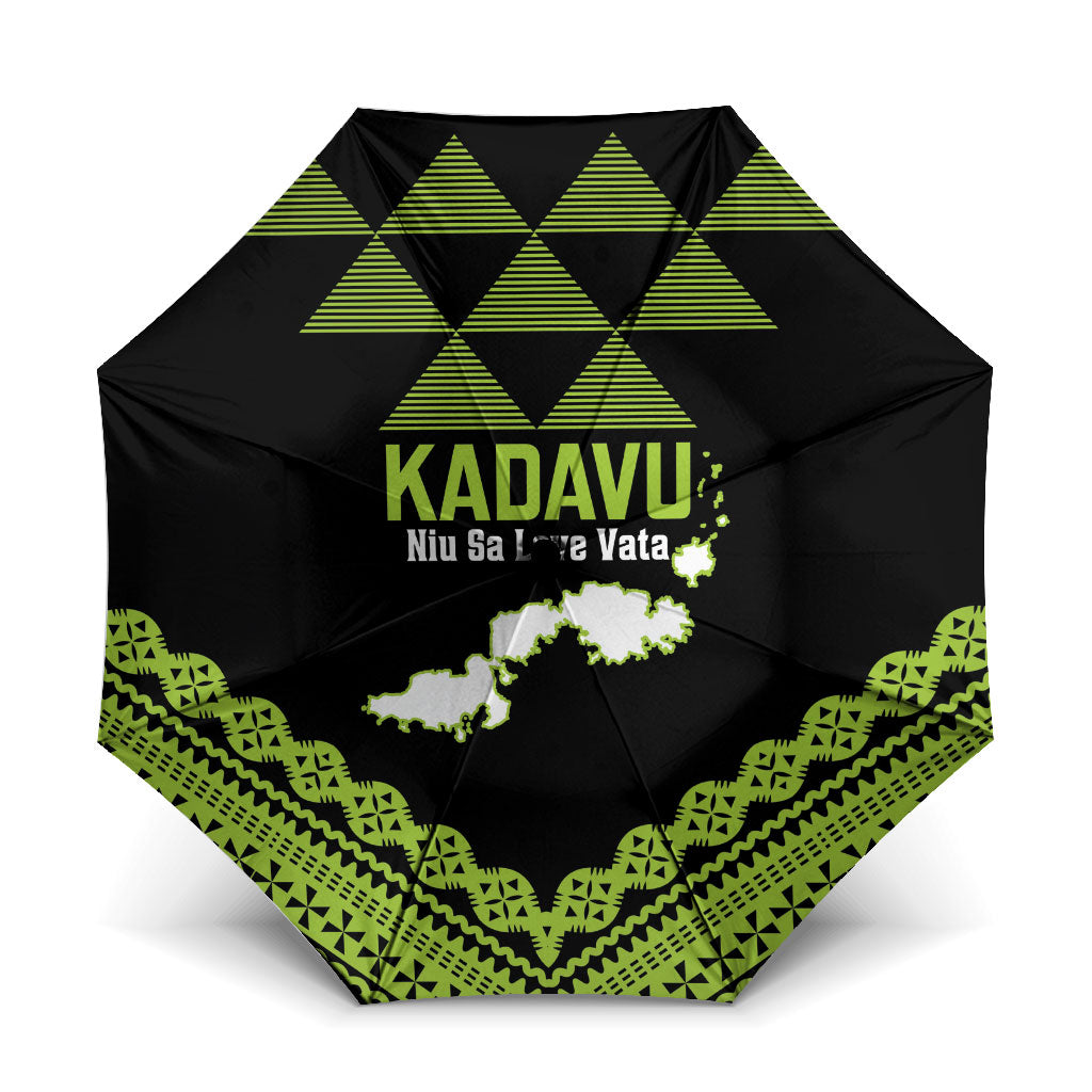 Kadavu Fiji 2026 Rugby Umbrella Niu Sa Leve Vata Fijian Tapa Pattern LT14 One Size Folded 11.42 inch Opened Diameter 37.4 inch Black - Polynesian Pride