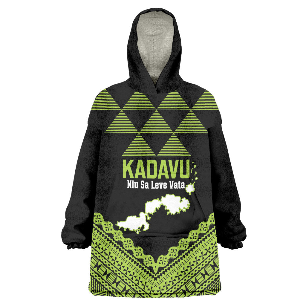 Kadavu Fiji 2026 Rugby Custom Wearable Blanket Hoodie Niu Sa Leve Vata Fijian Tapa Pattern LT14 One Size Black - Polynesian Pride