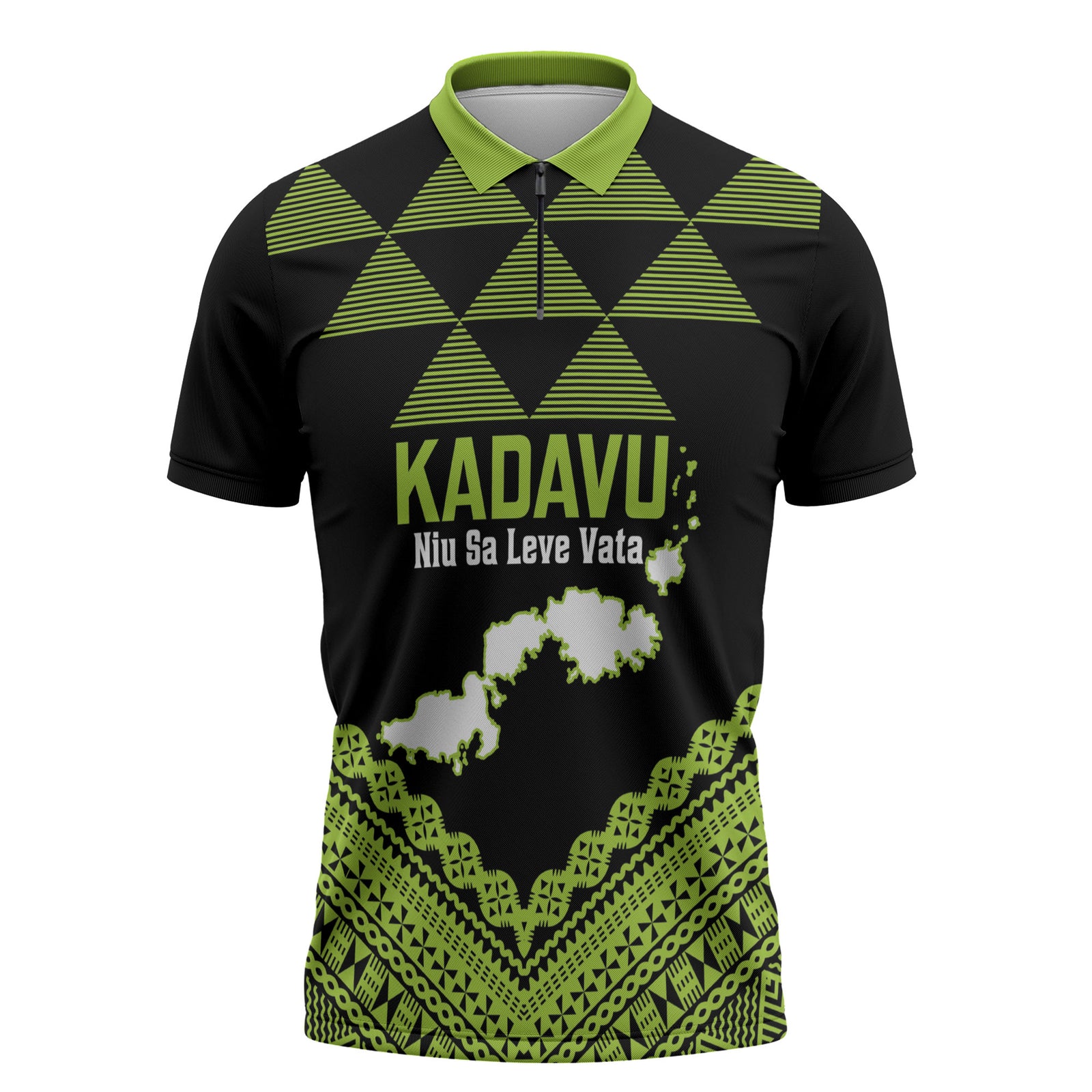 Kadavu Fiji 2026 Rugby Custom Zipper Polo Shirt Niu Sa Leve Vata Fijian Tapa Pattern LT14 Black - Polynesian Pride