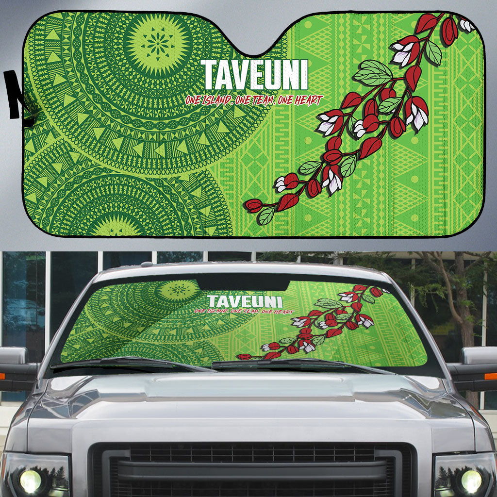 Taveuni Fiji 2026 Rugby Auto Sun Shade Tagimoucia Fijian Tapa Pattern LT14 Green - Polynesian Pride