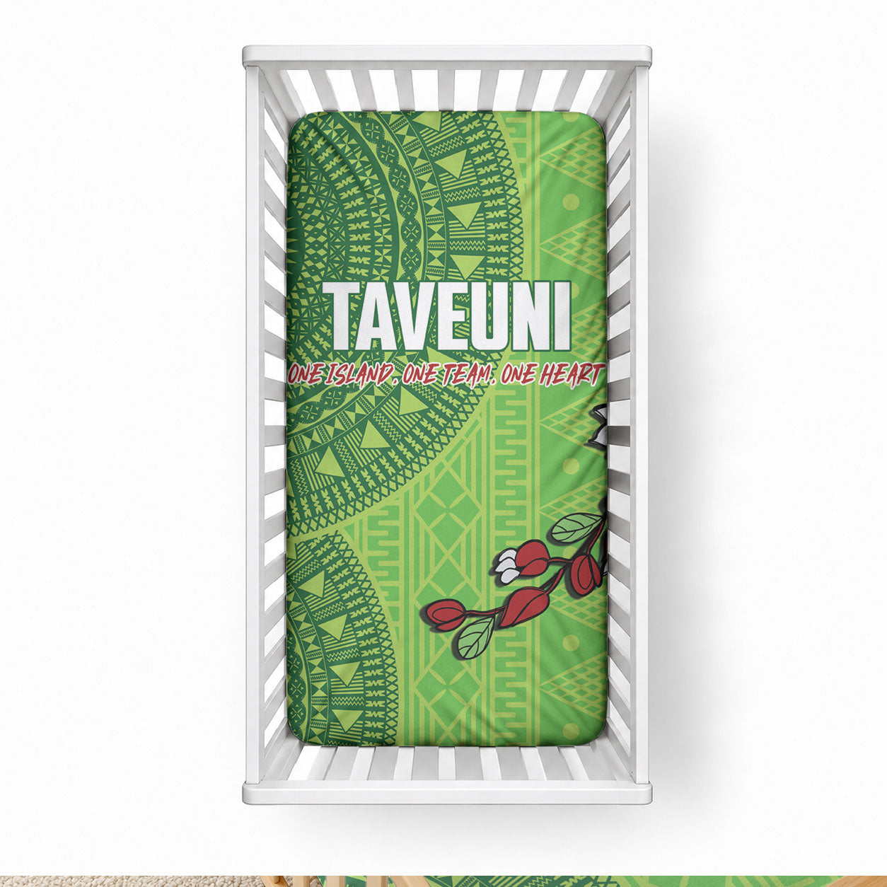 Taveuni Fiji 2026 Rugby Baby Bed Cover Tagimoucia Fijian Tapa Pattern LT14 28 × 52 in Green - Polynesian Pride
