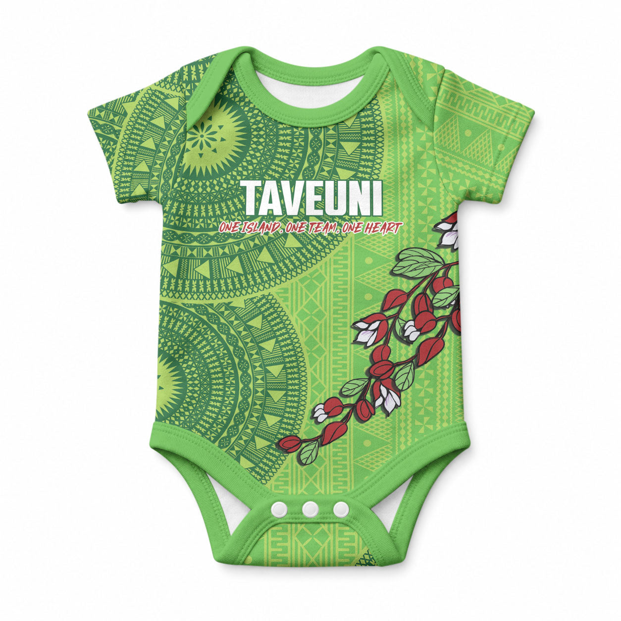 Taveuni Fiji 2026 Rugby Custom Baby Onesie Tagimoucia Fijian Tapa Pattern LT14 Green - Polynesian Pride