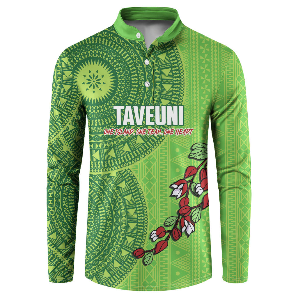 Taveuni Fiji 2026 Rugby Custom Button Sweatshirt Tagimoucia Fijian Tapa Pattern LT14 Green - Polynesian Pride