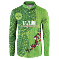 Taveuni Fiji 2026 Rugby Custom Button Sweatshirt Tagimoucia Fijian Tapa Pattern LT14 Green - Polynesian Pride