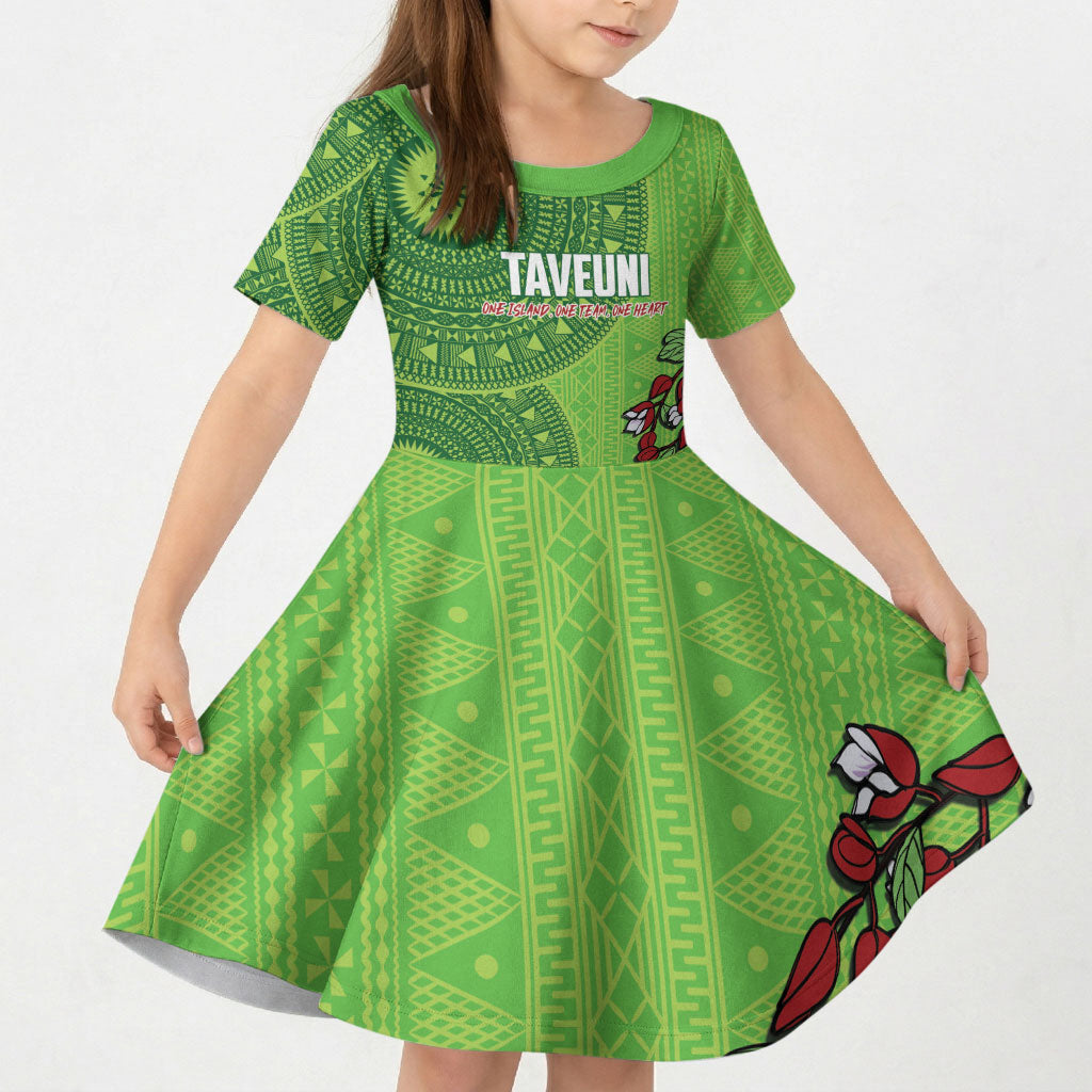 Taveuni Fiji 2026 Rugby Custom Kid Short Sleeve Dress Tagimoucia Fijian Tapa Pattern LT14 KID Green - Polynesian Pride