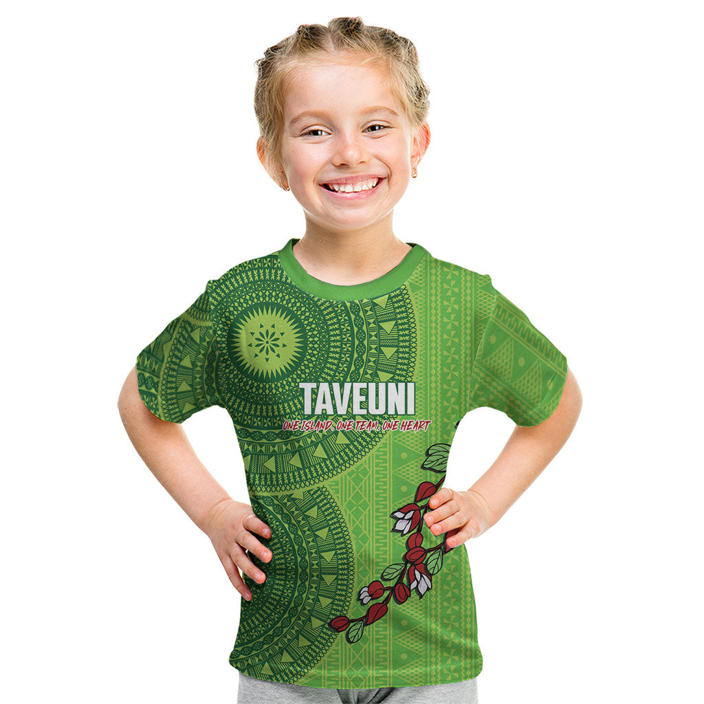 Taveuni Fiji 2026 Rugby Custom Kid T Shirt Tagimoucia Fijian Tapa Pattern LT14 Green - Polynesian Pride