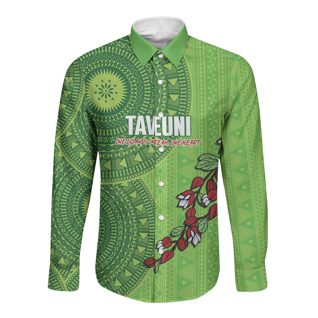 Taveuni Fiji 2026 Rugby Custom Long Sleeve Button Shirt Tagimoucia Fijian Tapa Pattern LT14 Unisex Green - Polynesian Pride
