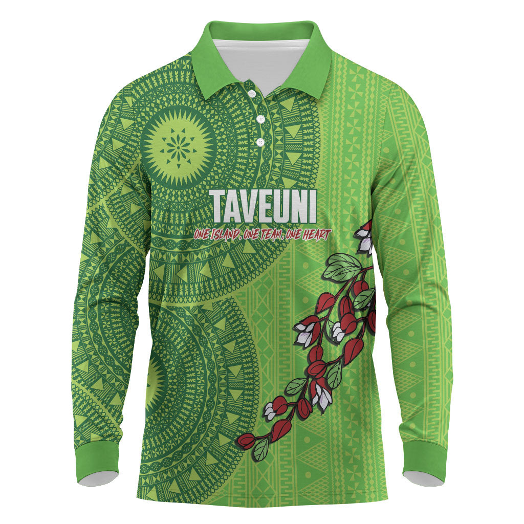 Taveuni Fiji 2026 Rugby Custom Long Sleeve Polo Shirt Tagimoucia Fijian Tapa Pattern LT14 Green - Polynesian Pride