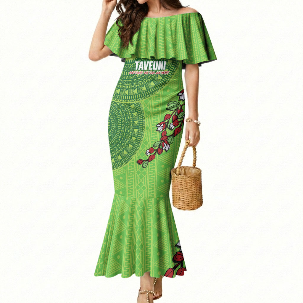 Taveuni Fiji 2026 Rugby Custom Mermaid Dress Tagimoucia Fijian Tapa Pattern LT14 Women Green - Polynesian Pride